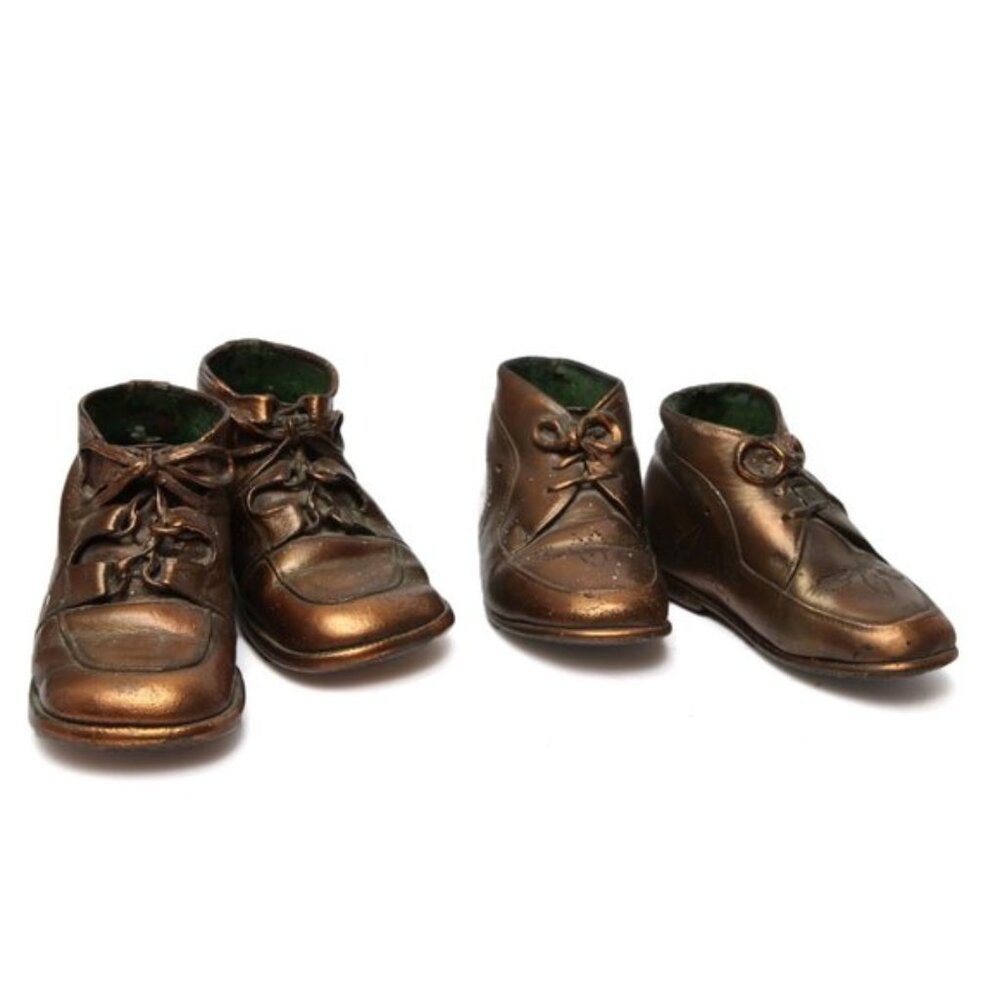 Vintage Bronze Dipped Baby Shoes1970s Metallic Copper Retro Kids  - 2 Pairs